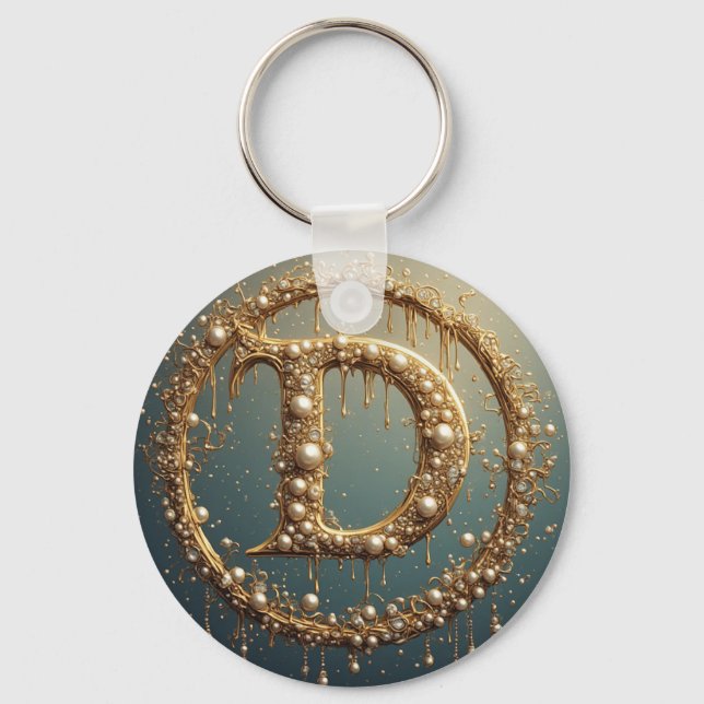 Förgylld monogram initialbokstav D Nyckelring (Framsida)