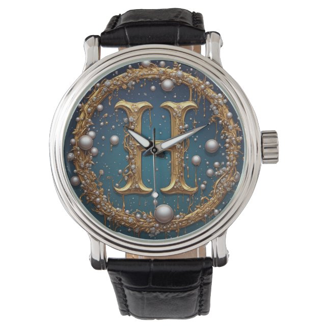 Förgylld monogram initialbokstav H Armbandsur (Framsida)