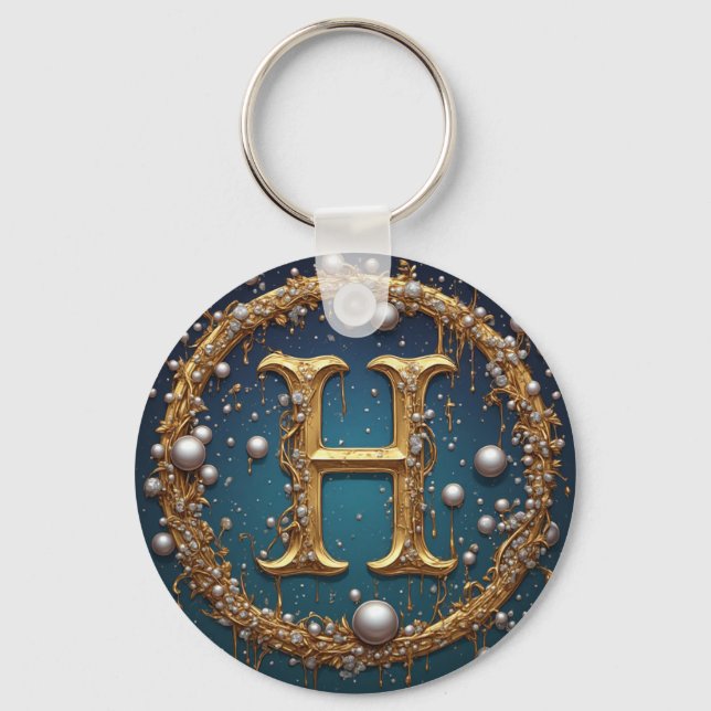 Förgylld monogram initialbokstav H Nyckelring (Framsida)