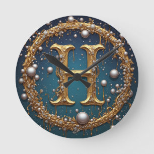 Förgylld monogram initialbokstav H Rund Klocka