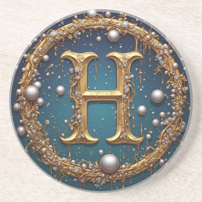 Förgylld monogram initialbokstav H Underlägg (Framsidan)