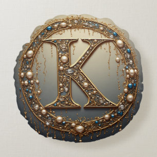 Förgylld monogram initialbokstav K Rund Kudde