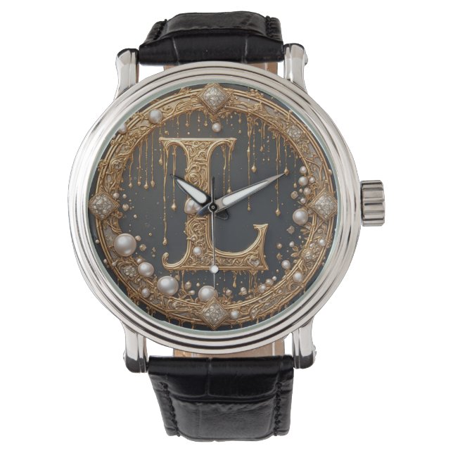 Förgylld monogram initialbokstav L Armbandsur (Framsida)