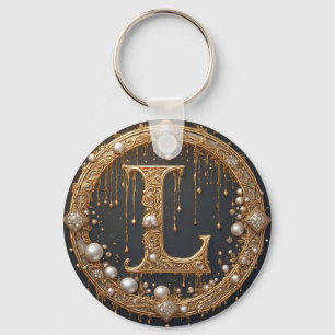 Förgylld monogram initialbokstav L Nyckelring