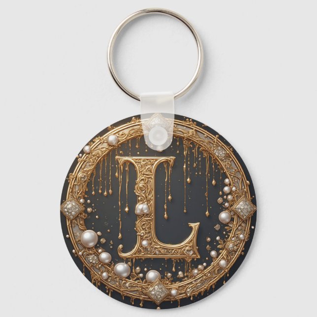 Förgylld monogram initialbokstav L Nyckelring (Framsida)