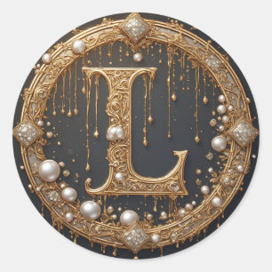 Förgylld monogram initialbokstav L Runt Klistermärke