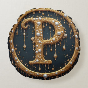 Förgylld monogram initialbokstav P Rund Kudde