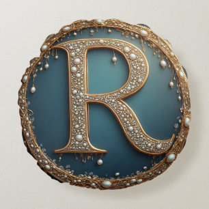 Förgylld monogram initialbokstav R Rund Kudde