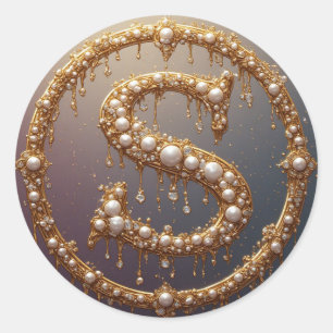 Förgylld monogram initialbokstav S Runt Klistermärke