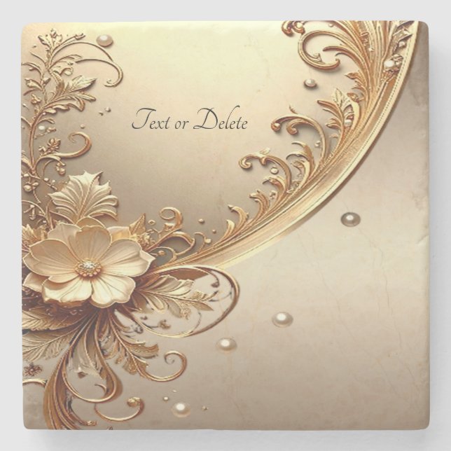 Förgylld prydd blomsten coaster i sten stenunderlägg (Framsidan)