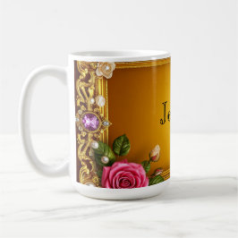Förgylld ram med eleganta rosor och pärlor kaffemugg