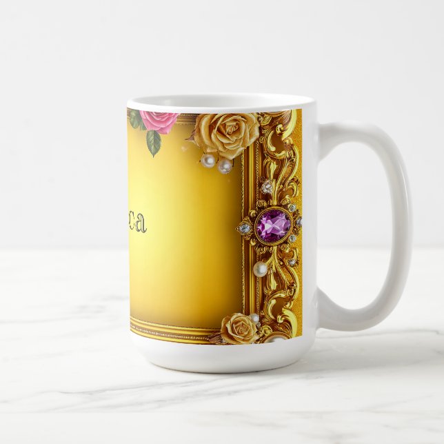 Förgylld ram med eleganta rosor och pärlor kaffemugg (Höger)