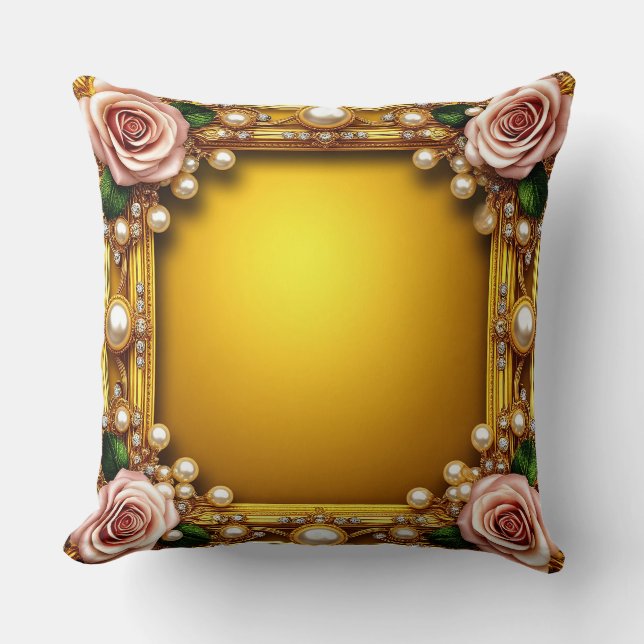 Förgylld ram med eleganta rosor och pärlor kudde (Framsida)