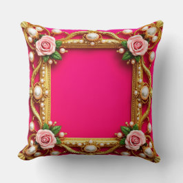Förgylld ram med eleganta rosor och pärlor kudde
