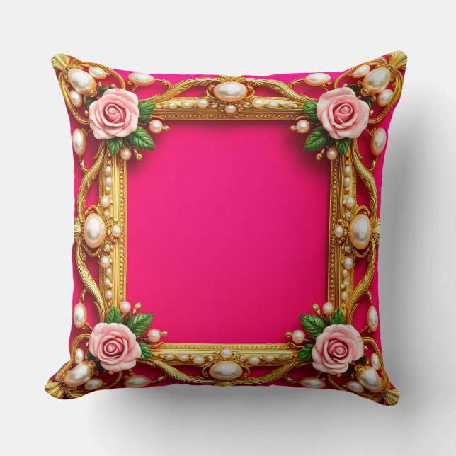 Förgylld ram med eleganta rosor och pärlor kudde (Framsida)