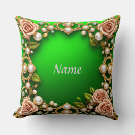 Förgylld ram med eleganta rosor och pärlor kudde