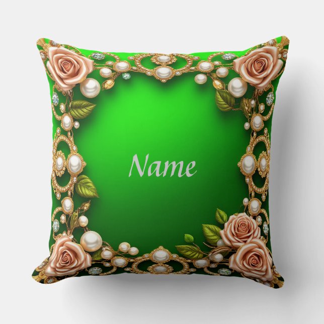 Förgylld ram med eleganta rosor och pärlor kudde (Framsida)