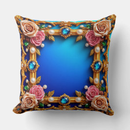 Förgylld ram med eleganta rosor och pärlor kudde