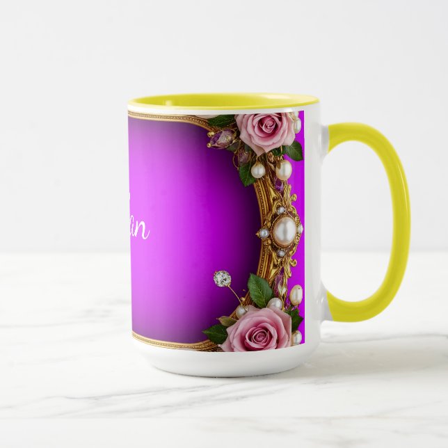 Förgylld ram med eleganta rosor och pärlor mugg (Höger)