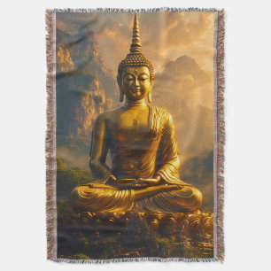 Förgylld sittande Buddha under en solnedgångshimme Filt