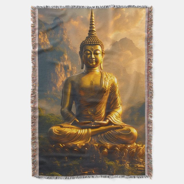 Förgylld sittande Buddha under en solnedgångshimme Filt (Framsidan Vertikal)