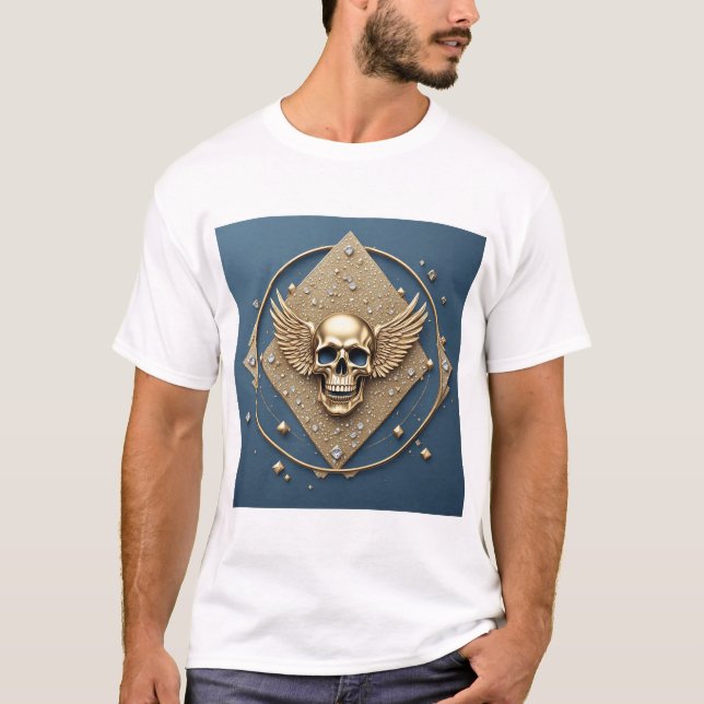 ☠️ Förgylld Skalle Med Vingar Gotisk Present För M T Shirt (Framsida)