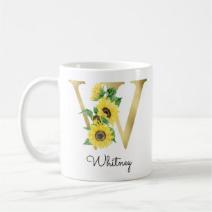 Förgylld solrosblomma med initialen W Kaffemugg