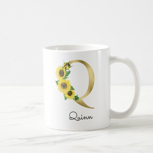 Förgylld solrosmonogram initial Q Kaffemugg (Höger)
