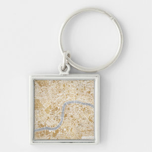 Förgylld stadskarta av London Fyrkantig Silverfärgad Nyckelring