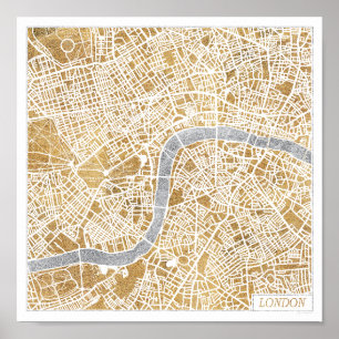 Förgylld stadskarta av London Poster