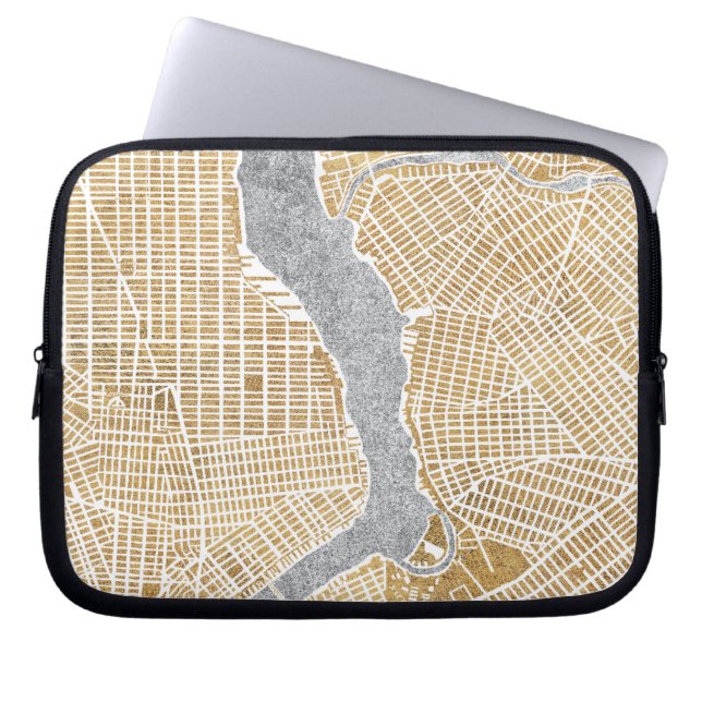 Förgylld stadskarta av New York Laptop Sleeve (Framsidan)