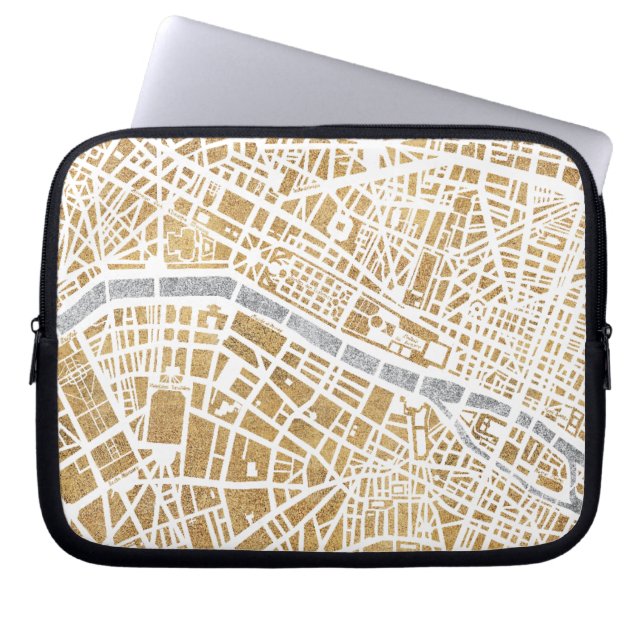 Förgylld stadskarta av Paris Laptop Sleeve (Framsidan)