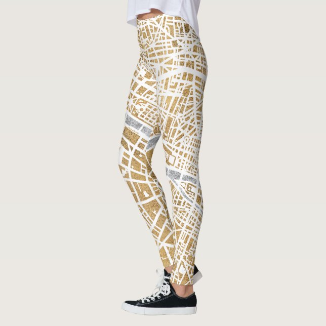 Förgylld stadskarta av Paris Leggings (Vänster)