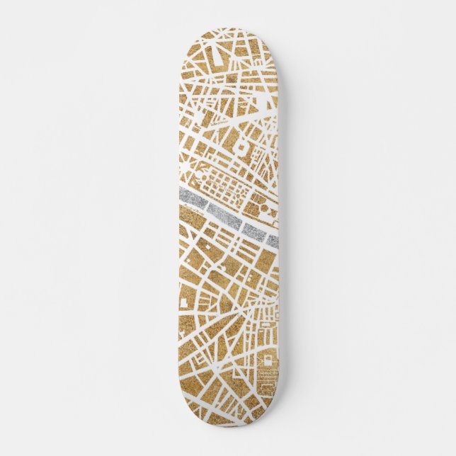 Förgylld stadskarta av Paris Old School Skateboard Bräda 21,6 Cm (Framsida)