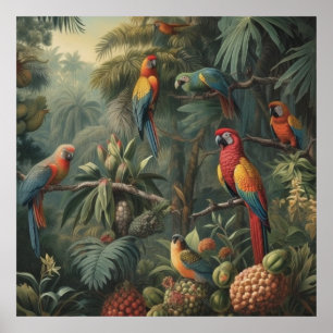 Förgylld takkrona Majestät Röd Ara och ananas Poster