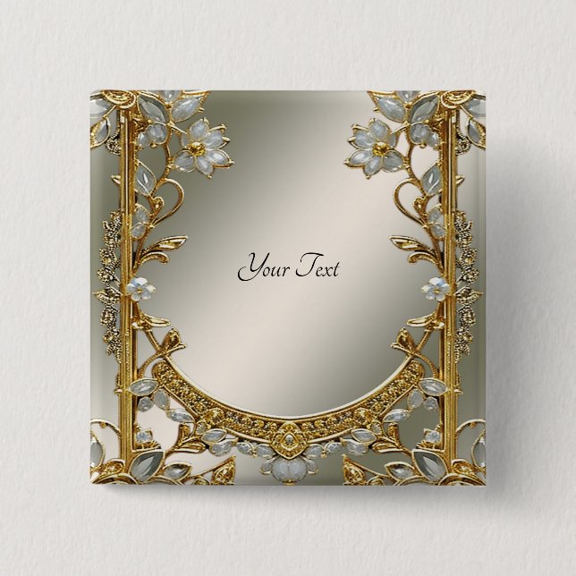 Förgylld utsirad vit blomsterknapp knapp (Framsida)