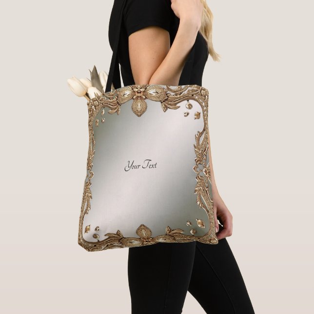 Förgylld utsmyckad ram Totebag Tygkasse (Närbild)