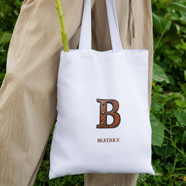 Förgylld västerländsk läderinitial Monogram B Tygkasse (Skapare uppladdad)