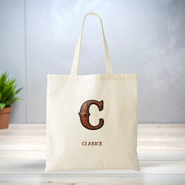 Förgylld västerländsk läderinitial monogram C Tygkasse