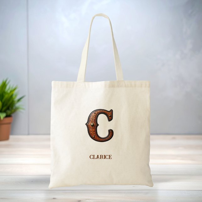 Förgylld västerländsk läderinitial monogram C Tygkasse (Skapare uppladdad)