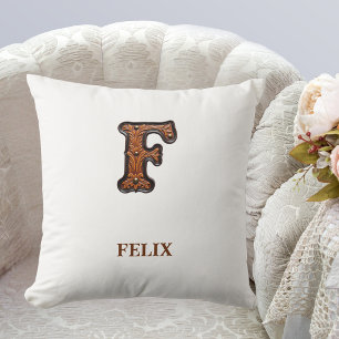 Förgylld västerländsk läderinitial monogram F Kudde