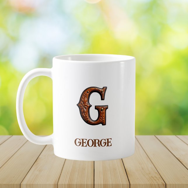 Förgylld västerländsk läderinitial monogram G Kaffemugg (Skapare uppladdad)