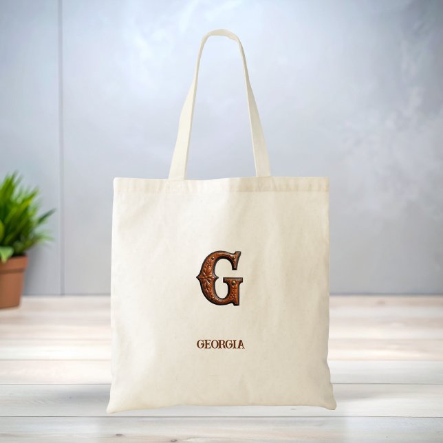 Förgylld västerländsk läderinitial monogram G Tygkasse (Skapare uppladdad)