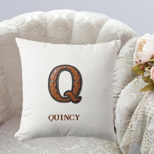 Förgylld västerländsk läderinitial monogram Q Kudde