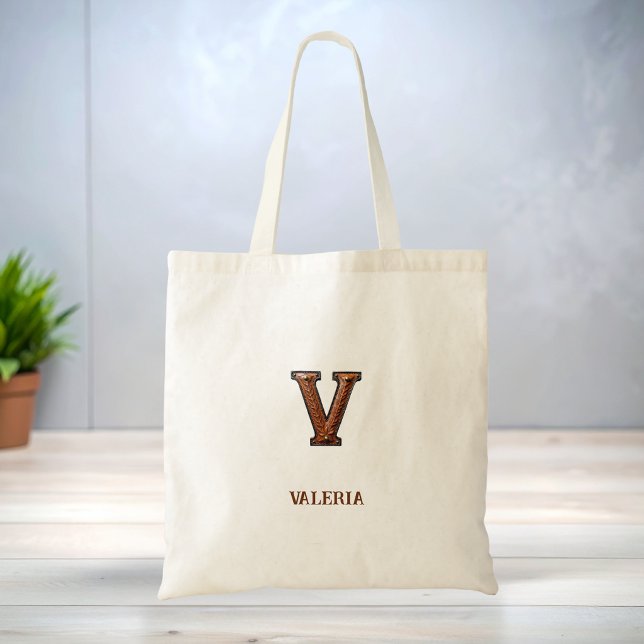Förgylld västerländsk läderinitial monogram V Tygkasse (Skapare uppladdad)