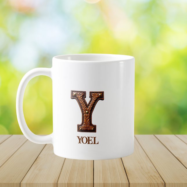Förgylld västerländsk läderinitial monogram Y Kaffemugg (Skapare uppladdad)