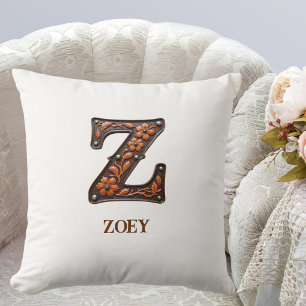 Förgylld västerländsk läderinitial monogram Z Kudde