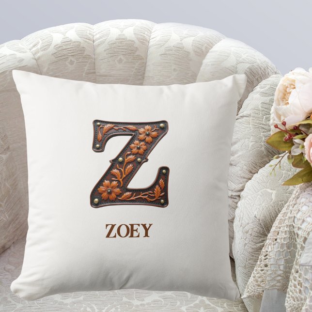 Förgylld västerländsk läderinitial monogram Z Kudde (Skapare uppladdad)