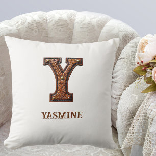 Förgylld västerländsk läderinitialmonogram Y Kudde