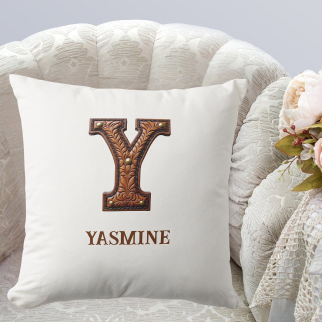 Förgylld västerländsk läderinitialmonogram Y Kudde (Skapare uppladdad)